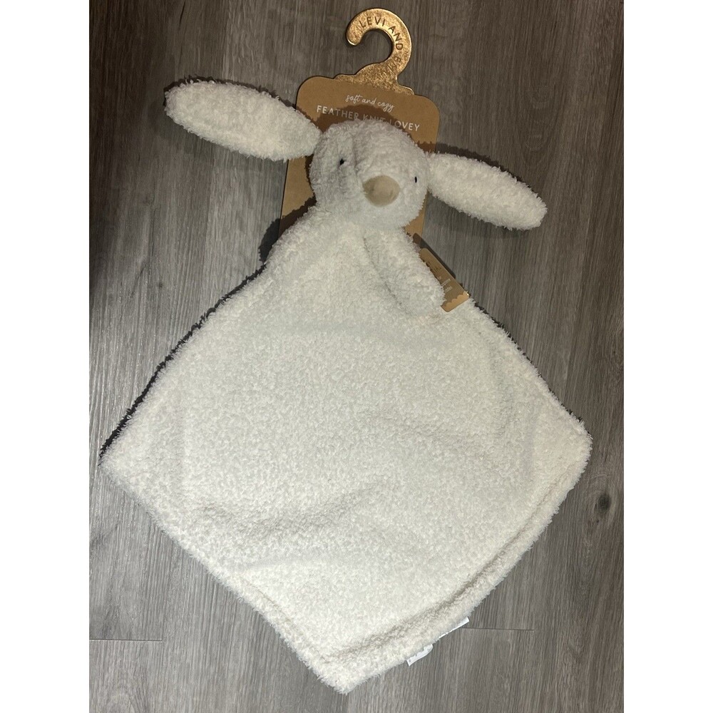 Levi And Emmie Cream Bunny Lovey Feather Knit Security Baby Blanket Soft New